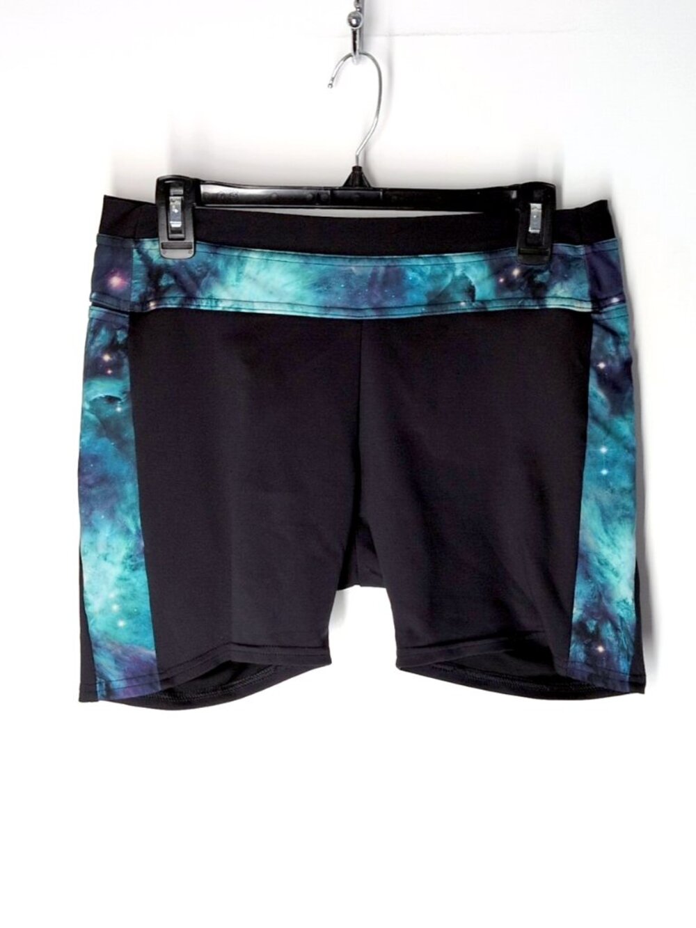 Black Milk Active Galaxy Teal Smack Downs 6" bike shorts XL space pockets gym